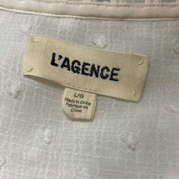 L’Agence Top Womens L Ivory Silk Blouse Perry Swiss Dot Surplice V-Neck Crepe - Picture 3 of 12